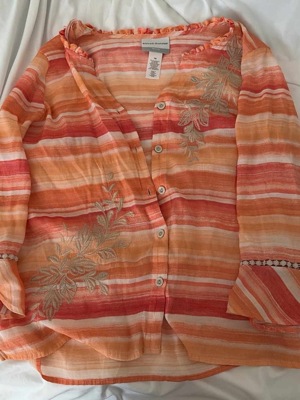 Alfred Dunner Orange and Coral Striped Button-Front Top